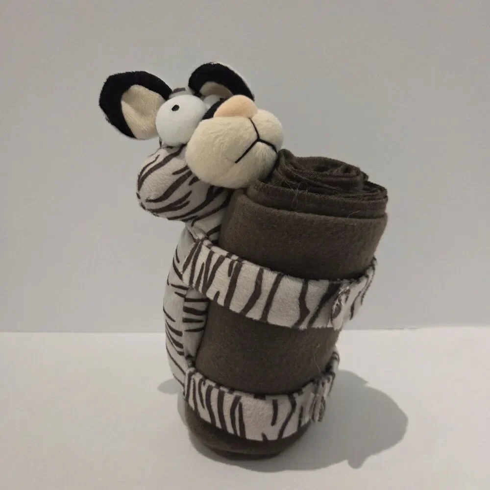 Korean Air Plush Grey Tiger Stuffed Animal With Brown Blanket
